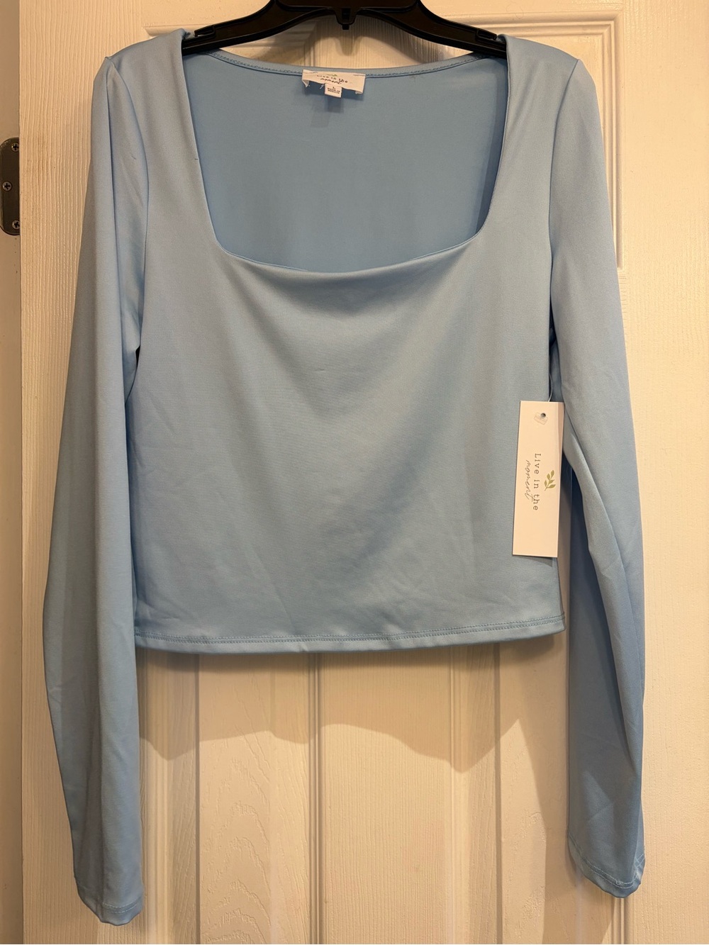 Square Neck Light Blue Long-Sleeve Top